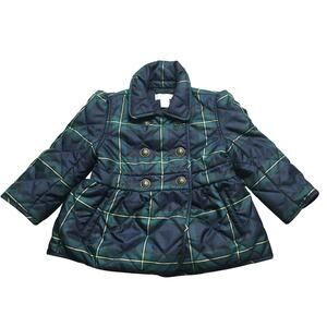 Ralph Lauren Toddler Plaid Double Breasted Quilter Barn Jacket Dark Green 18M